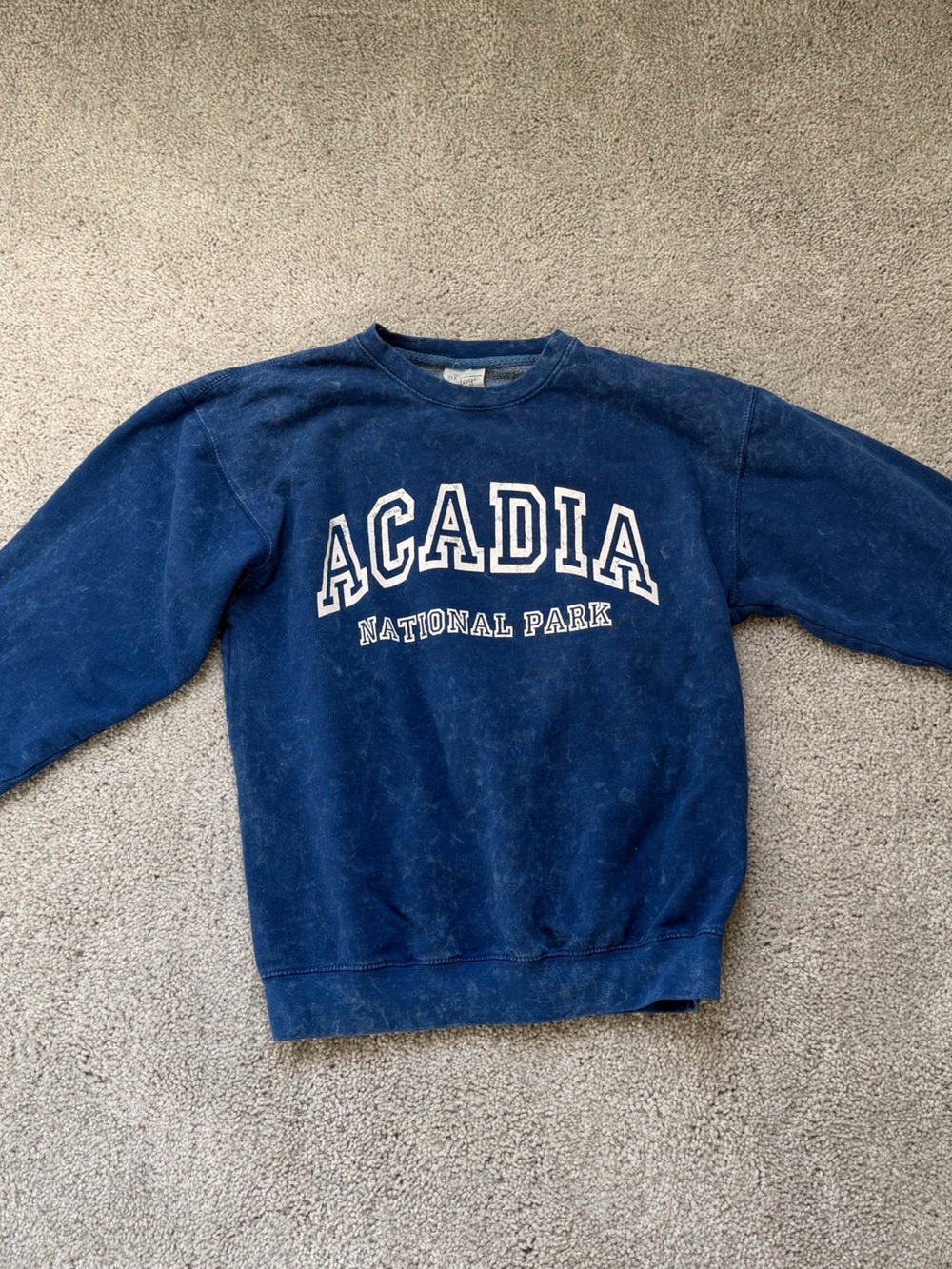 Vintage Blue Acid Wash Acadia National Park Crewneck